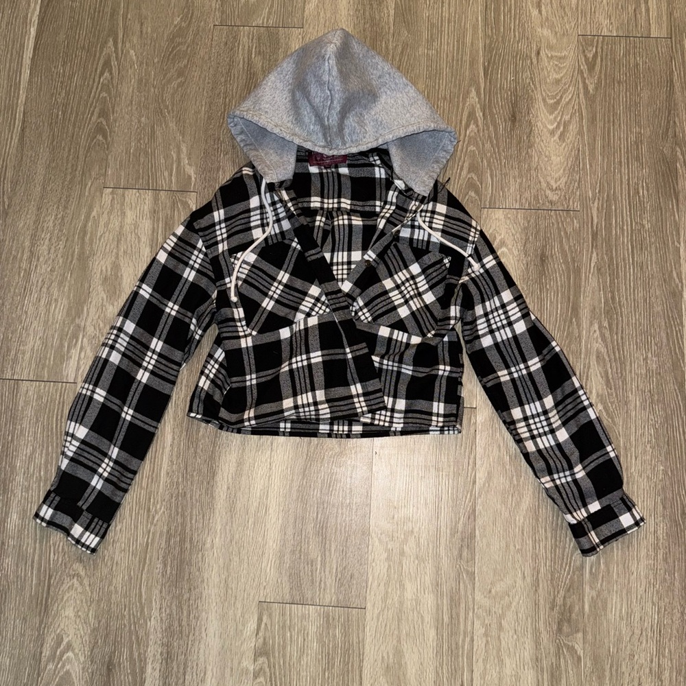 Hippie Rose Black and Gray Checkered Hoodie